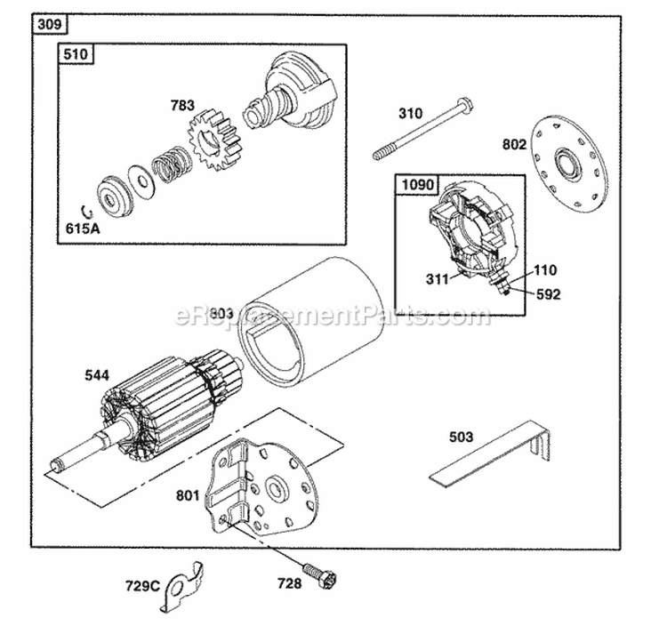 Electric Starter Diagram and Parts List for 252416-0734-01  Briggs and Stratton Engine